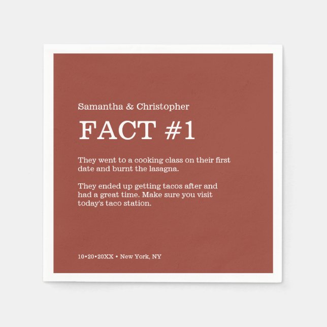 Terra Cotta Burnt orange Custom Wedding Fact Napkin (Front)