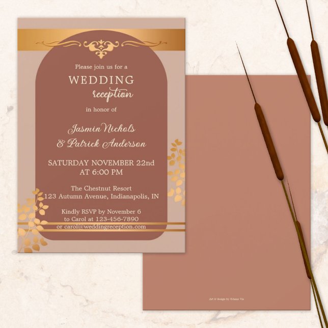 Terra Cotta Copper Fall Wedding Reception Only Invitation (Creator Uploaded)