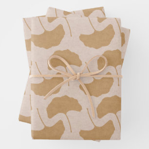 Terra Cotta & Cream Textured Gingko Leaves Wrapping Paper Sheet