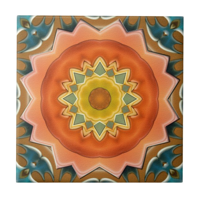 Terra Cotta Geometric Abstract Design Tile (Front)