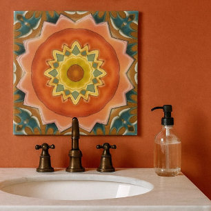 Terra Cotta Geometric Abstract Design Tile