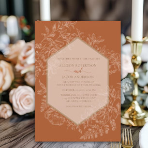 Terra Cotta Geometric Floral Tapestry Wedding Invitation