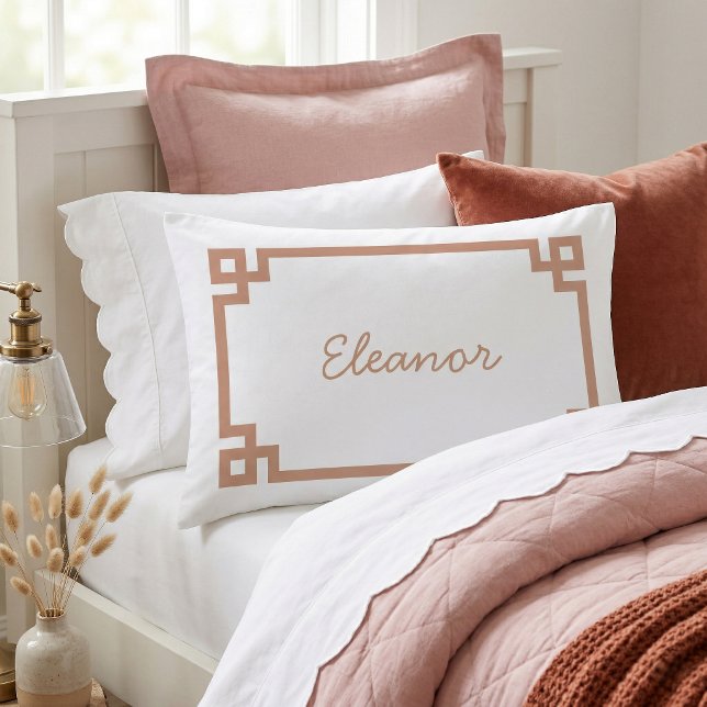Terra Cotta Greek Key Monogram Standard Pillowcase (Creator Uploaded)
