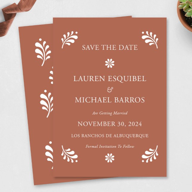 Terra Cotta Mexican Save The Date Invitation (Terra Cotta Mexican Save The Date by Fiesta Valley Print)