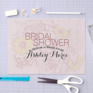 Terra Cotta Outlined Bouquet Artwork Personalised Tissue Paper