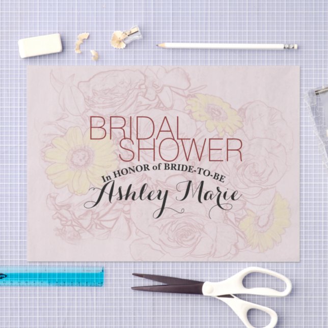 Terra Cotta Outlined Bouquet Artwork Personalised Tissue Paper (Craft)