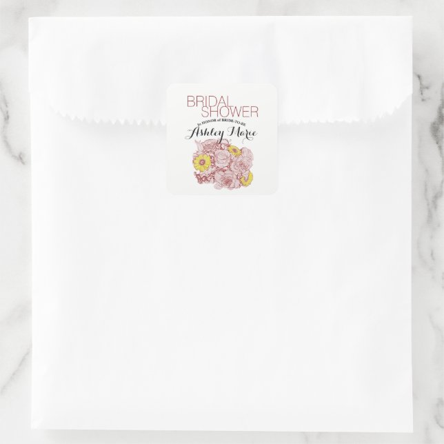 Terra  Cotta Outlined Bouquet Artwork Square Sticker (Bag)