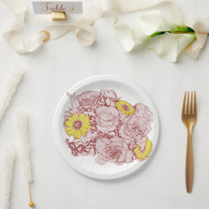 Terra  Cotta Outlined Bouquet Paper Plate