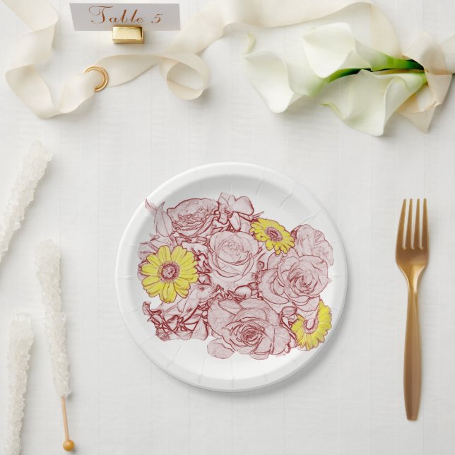 Terra  Cotta Outlined Bouquet Paper Plate (Wedding)