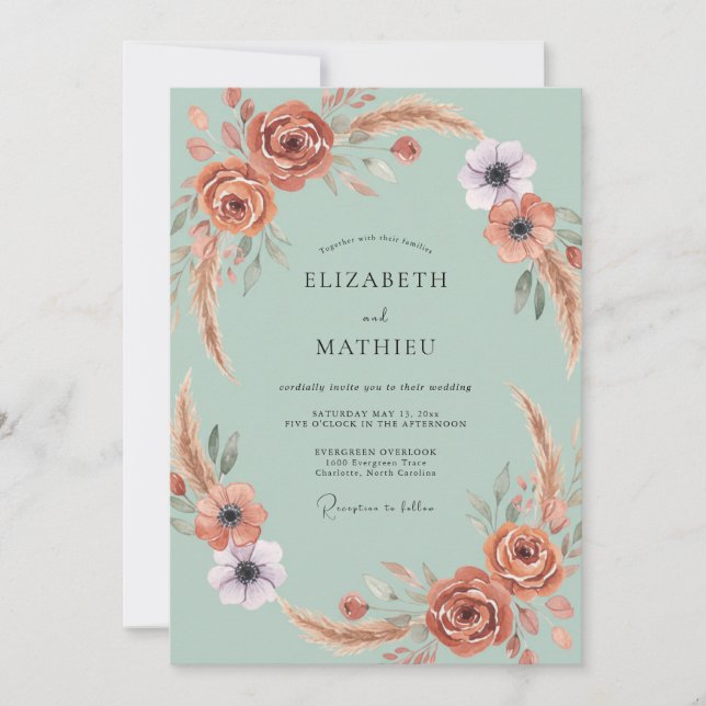 Terra Cotta Pampas Eucalyptus Wedding Invitation (Front)