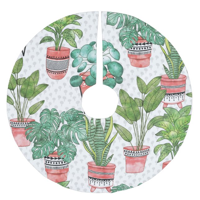 Terra Cotta Plant Pots Pattern. Brushed Polyester Tree Skirt (Front)