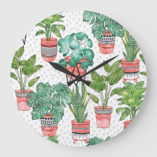 Terra Cotta Plant Pots Pattern. Large Clock