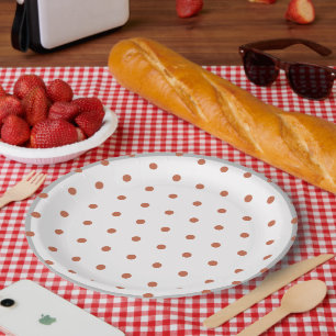 Terra Cotta Polka Dots Grey Trim Paper Plate