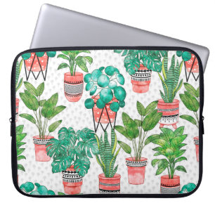 Terra cotta Pots Watercolor House Plants Seamless Laptop Sleeve