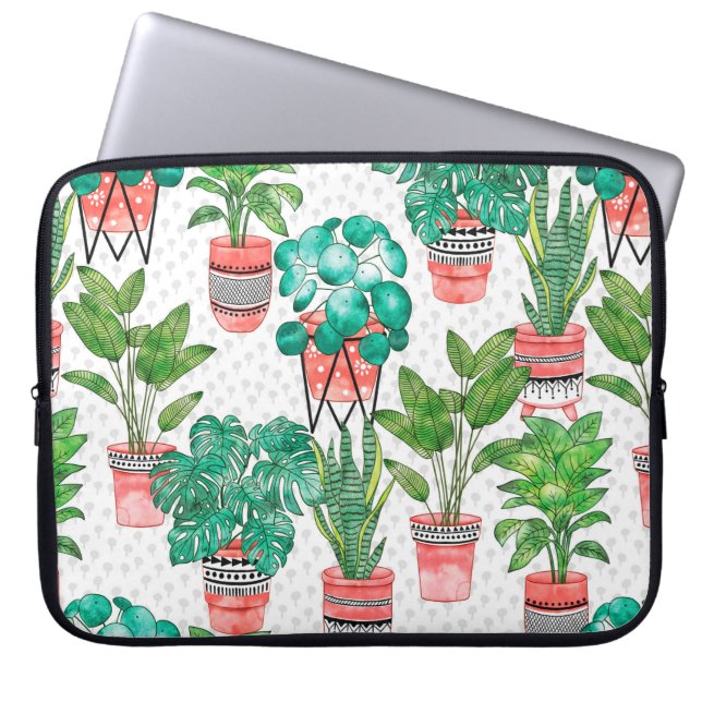 Terra cotta Pots Watercolor House Plants Seamless  Laptop Sleeve (Front)