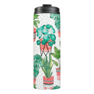Terra cotta Pots Watercolor House Plants Seamless Thermal Tumbler