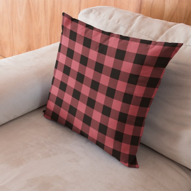 Terra Cotta Red and Black Chevron Buffalo Plaid Cushion (Terra Cotta Red and Black Chevron Buffalo Plaid Throw Pillow)