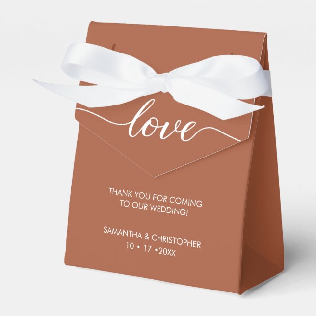 Terra cotta Simple & Elegant Love Wedding ScrIpt Favour Box (Front Side)