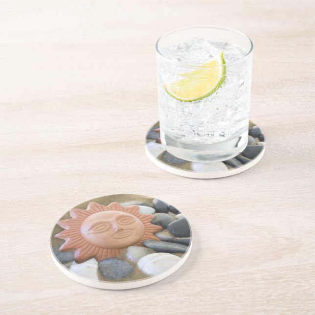 Terra Cotta Sun On Sand And Rocks Coaster (Side)