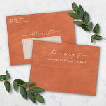 Terra Cotta Watercolor A7 5x7 Wedding Invitation Envelope<br><div class="desc">Watercolor in Terra Cotta A7 5x7 inch Wedding Envelopes (other sizes to choose from). This modern wedding envelope design has a beautiful watercolor texture, and rich colours that are perfect for fall. Shown in the Terracotta colorway. With a gorgeous signature script font with tails, the ethereal watercolor wedding collection is...</div>