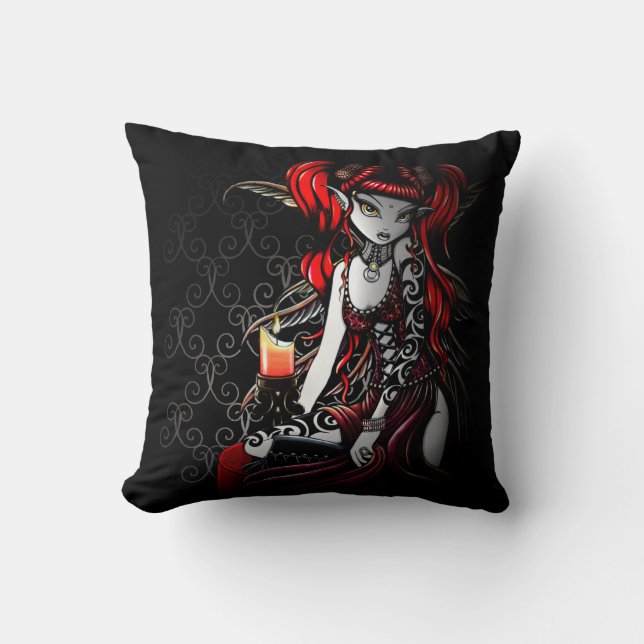 Terra Gothic Red Tribal Tattoo Fairy Throw Pillow (Front)