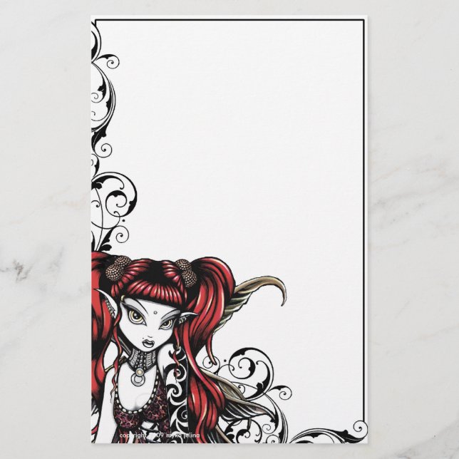 "Terra" Gothic Tattoo Fairy Art Stationery (Front)