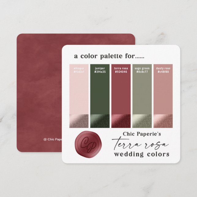 Terra Rosa Pink Summer Wedding Colour Palette Card (Front/Back)