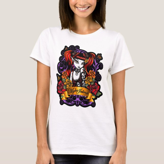Terra Rose Tattooed Dark Fantasy Black Ringer Tee (Front)