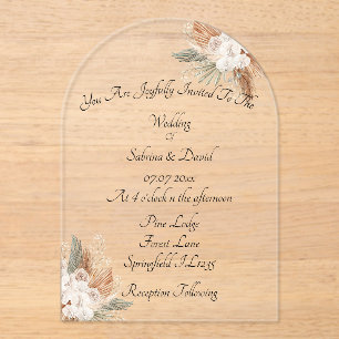 Terraccota & Cream Flowers Wedding Acrylic Invitations