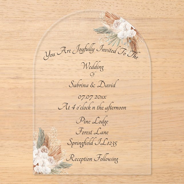 Terraccota & Cream Flowers Wedding Acrylic Invitations (Front)