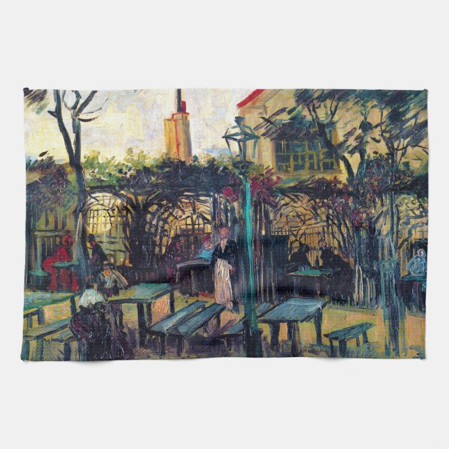 Terrace  Cafe on Montmartre Vincent Van Gogh Tea Towel (Horizontal)