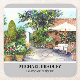 Terrace of The Manor House York Watercolor Garden Square Paper Coaster