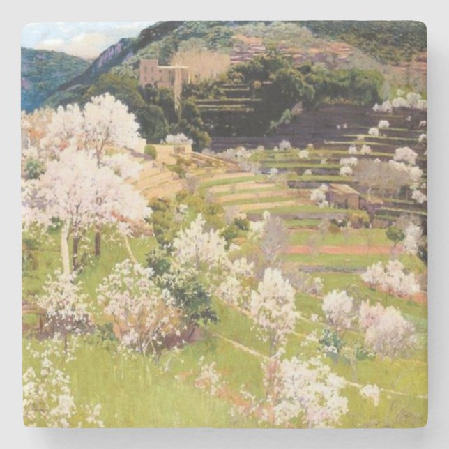 Terraced Garden in Mallorca (by Santiago Rusiñol) Stone Coaster (Front)