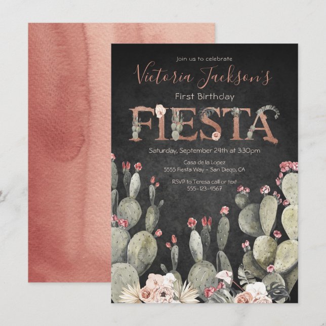 Terracota and Cactus Birthday Fiesta Party Invitation (Front/Back)