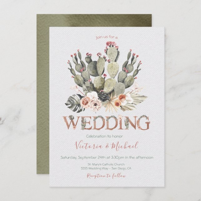 Terracota and Cactus Wedding Fiesta invitations (Front/Back)