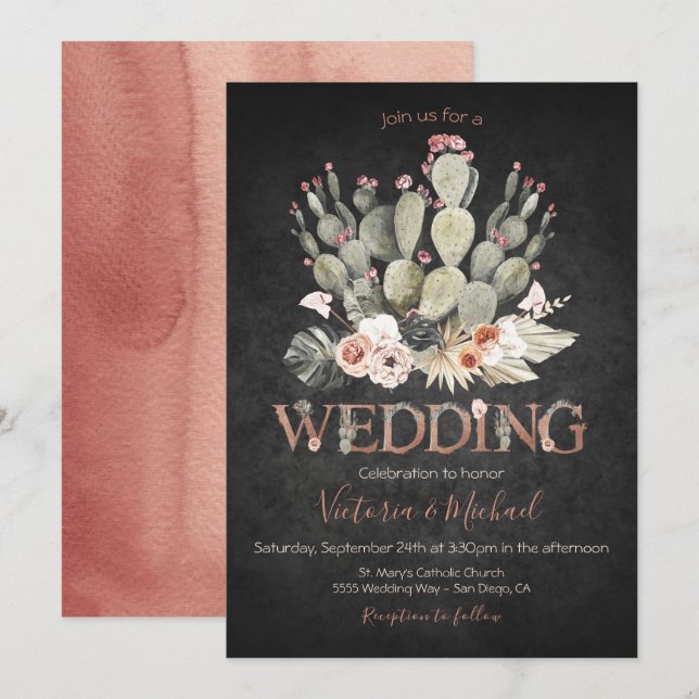 Terracota and Cactus Wedding Fiesta invitations (Front/Back)
