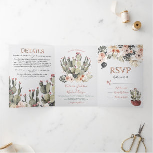 Terracota and Cactus Wedding Tri-Fold Invitation