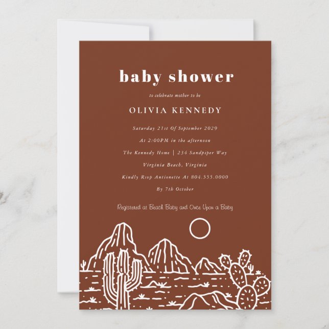 Terracota Baby Shower Cactus Line Art Desert Invitation (Front)