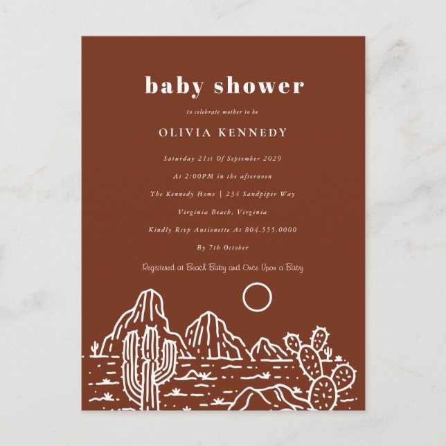 Terracota Baby Shower Cactus Line Art Desert Postcard (Front)