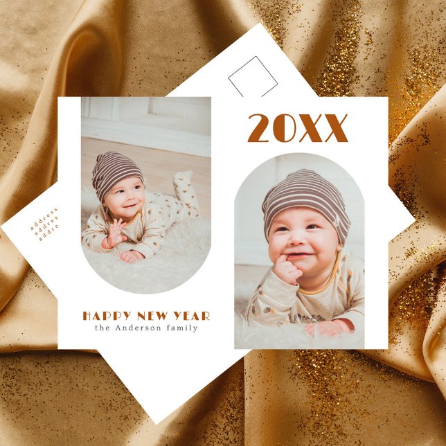 Terracota Bold Typography New Year 2 Photo Holiday Postcard (Creator Uploaded)