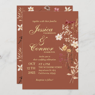 Terracota Colorful Wildflowers boho Wedding Invitation