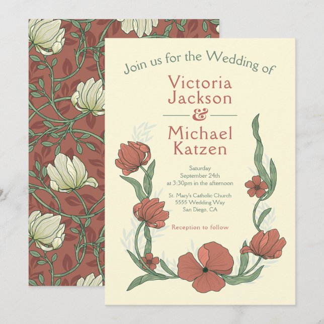 Terracota Craftsman Floral  Wedding invitations (Front/Back)