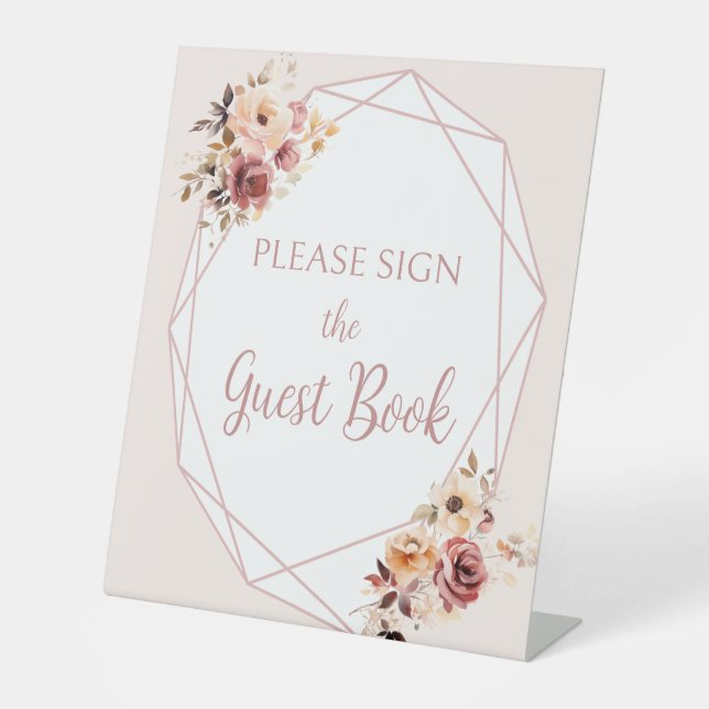 Terracota floral baby shower guest book sign (Front)