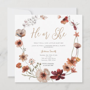 Terracota Floral Gender Reveal He or She Invitation