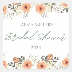 Terracota Flower Bridal Shower Square Sticker