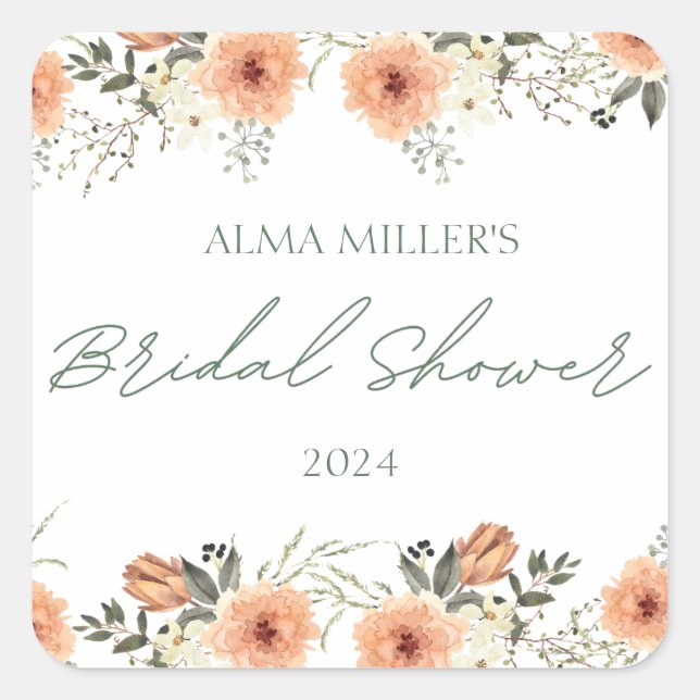 Terracota Flower Bridal Shower Square Sticker (Front)