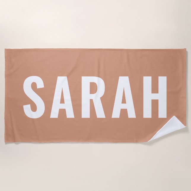Terracota Pink Beige Retro Name Bachelorette Towel (Front)