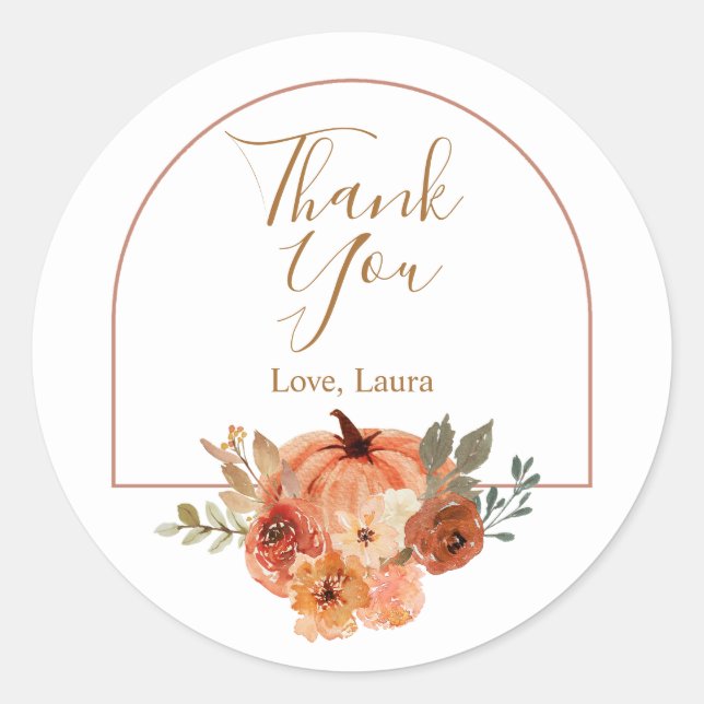Terracota Pumpkin Boho Floral Birthday Classic Round Sticker (Front)