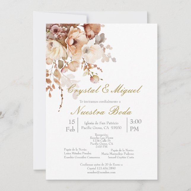 Terracota wedding invitation in Spanish  (Front)