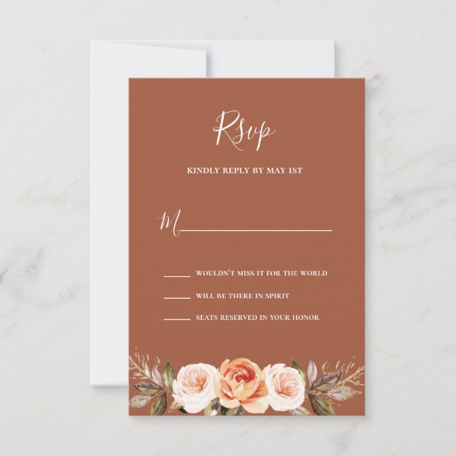 Terracott Boho Floral Wedding  RSVP Card (Front)